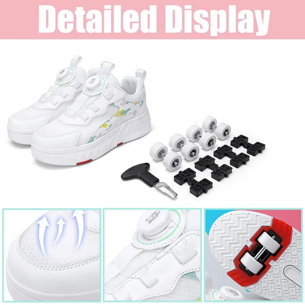 Hixingo Scarpe con Rotelle per Ragazzi Ragazze, Bambino 2 in 1 Scarpe da Skateboard Sneakers Sportive con Ruote, Lacci Revolve Scarpe Ginnastica Pattini a Rotelle