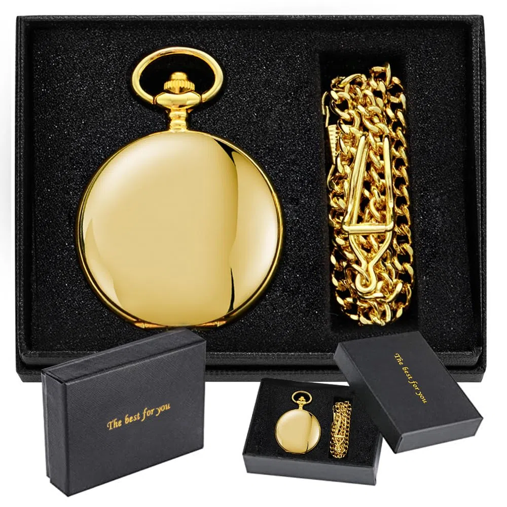 Tiong Orologio da tasca vintage con catena con numeri romani, scala unica al quarzo con calendario, orologio da taschino, regalo di compleanno, festa del papà