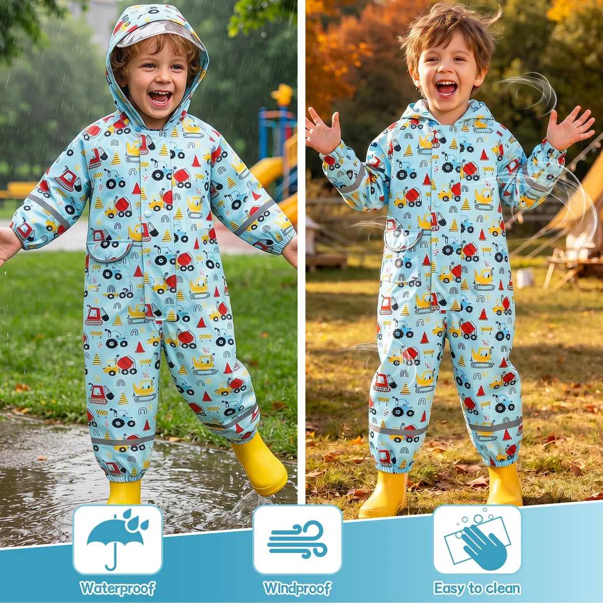 Ragazze Impermeabile con Cappuccio Bambini Tuta da Pioggia Leggero Tutto in Uno Giacche Stampe Cartone Tutina Antipioggia Giacca Poncho Impermeabili Abbigliamento Bambina 1-9 Anni