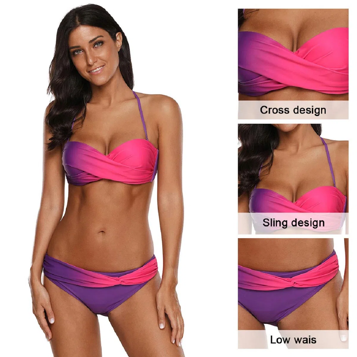 Tuopuda Costume da Bagno Donna Bandeau Bikini Set Push Up Imbottito Costumi Mare Due Pezzi Brasiliana Bikini Gradient Color Spiaggia Swimwear Sexy Top Triangolo Reggiseno con Slip Vita Bassa
