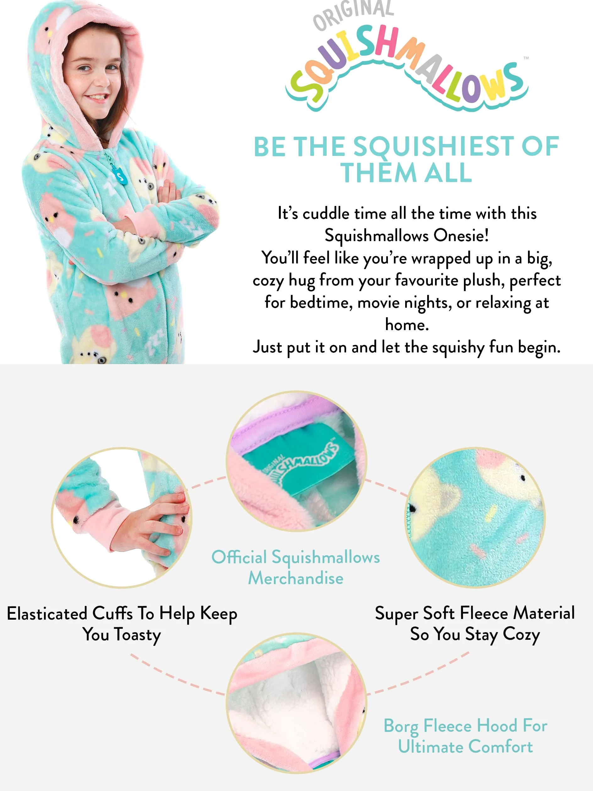 Squishmallows Ragazze Tutina in Pile Charlie e Trina Cappuccio Pigiama Intero