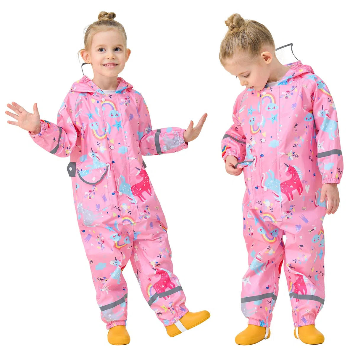Tuta Impermeabile Antipioggia Bambina Pioggia con Cappuccio Ragazza Leggero Portatile Jogging Tutto in Uno Poncho Giacche Impermeabili Bimbi Unisex 1-9 Anni