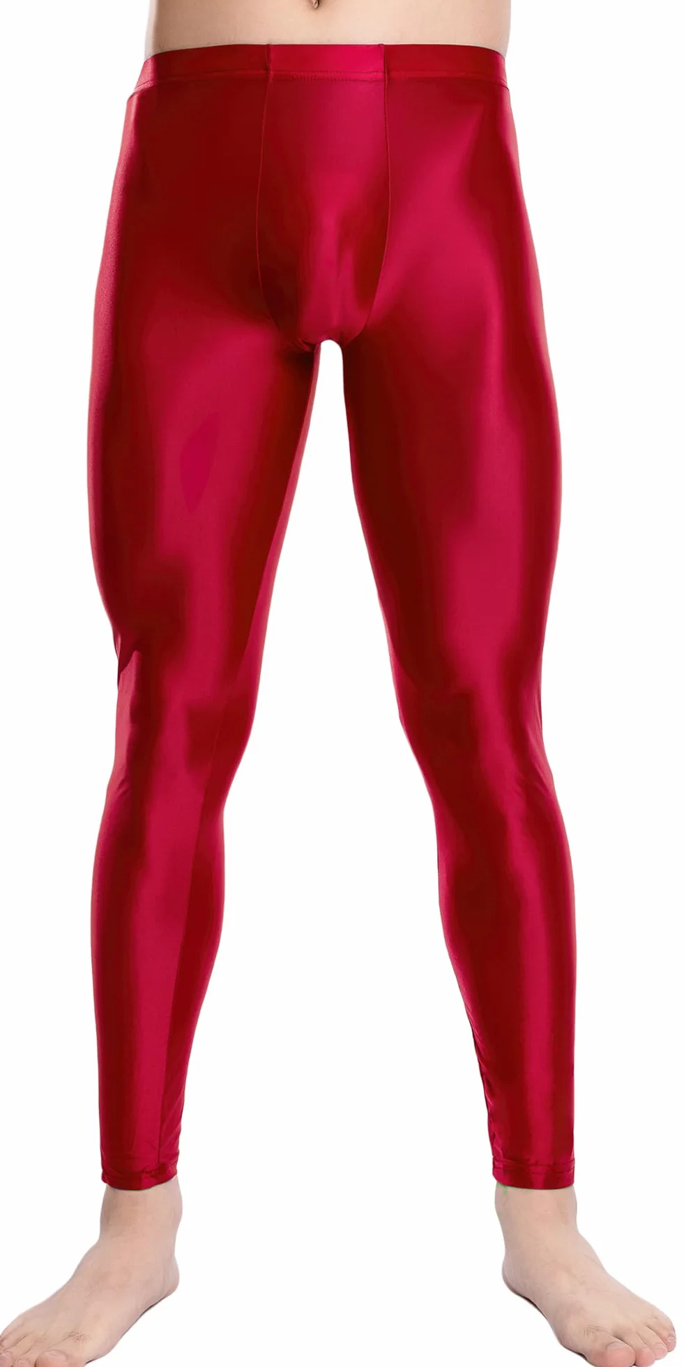 Maeau - Leggings Gloss Uomo Collant Slim Oliato Brillante Pantaloni Aderenti Sport Gym Clubwear M-XXL