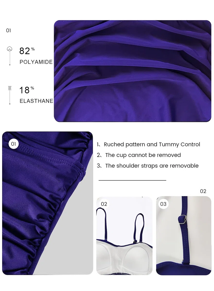 Yutdeng Tankini a Fascia da Donna Costume da Bagno Donna Due Pezzi Tankini da Mare Sexy Bandeau Push Up Swimsuit Spallacci Rimovibili e Regolabili per Spiaggia Party Piscina