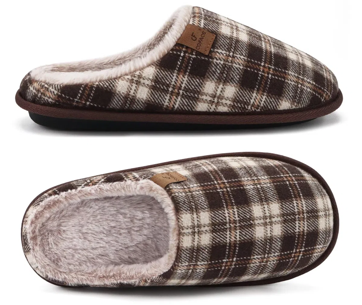 COFACE Pantofole da Uomo Invernali Plaid, Comoda Memory Foam Calde Scarpe da Casa in Lana con Suola Antiscivolo 40-49