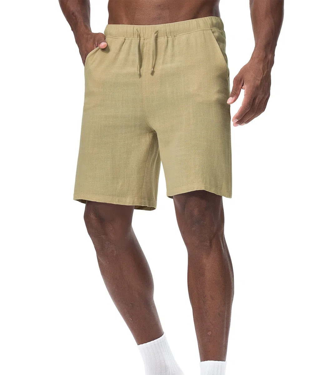 Pantaloncini Corti da Uomo in Lino Bermuda Estivi Casual da Spiaggia Pantaloncini Leggeri con Coulisse e Tasche