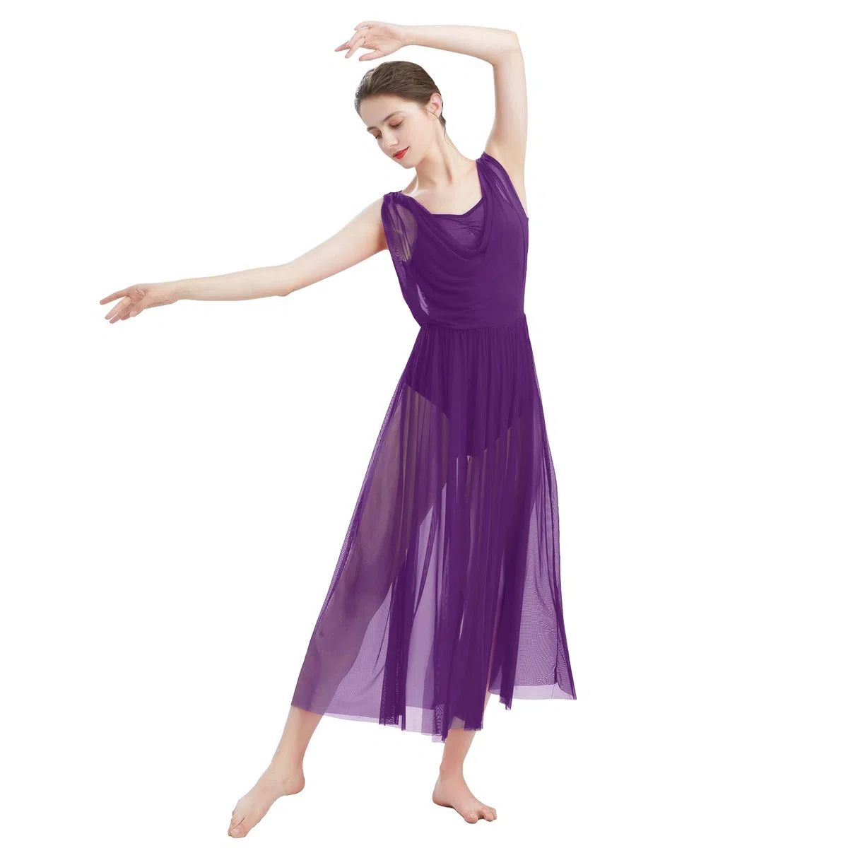 Donne Lirico Vestito da Ballo di Balletto Senza Maniche Body da Ginnastica Senza Schienale con Gonna in Tulle a Fette Costume da Danza Moderno Contemporaneo