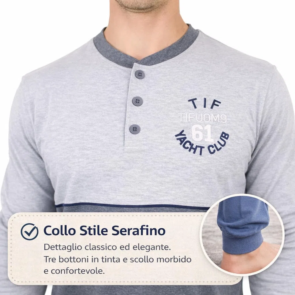 Leedya Pigiama Uomo Lungo in Cotone Jersey 100% Pettinato - Stile e Comfort in Ogni Dettaglio - Pigiama Leggero per Le Notti Estive - Polsini No Stress