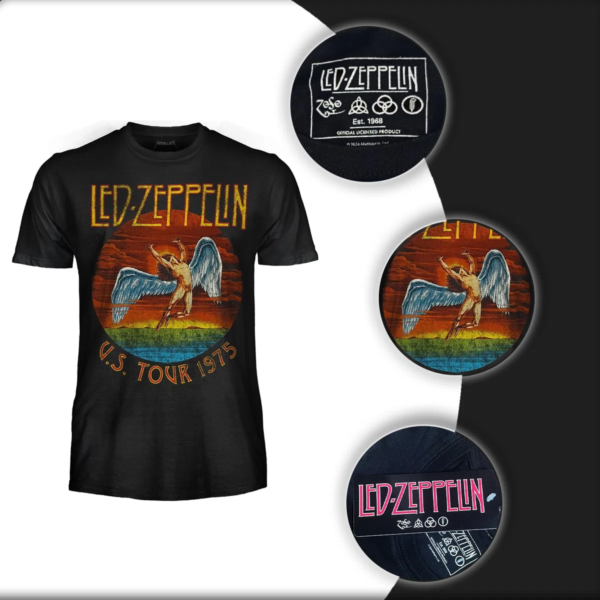 Led Zeppelin T-Shirt U.S. Tour 1975. Maglietta Ufficiale. Band Rock. Maglia Unisex Adulto Ragazzo.