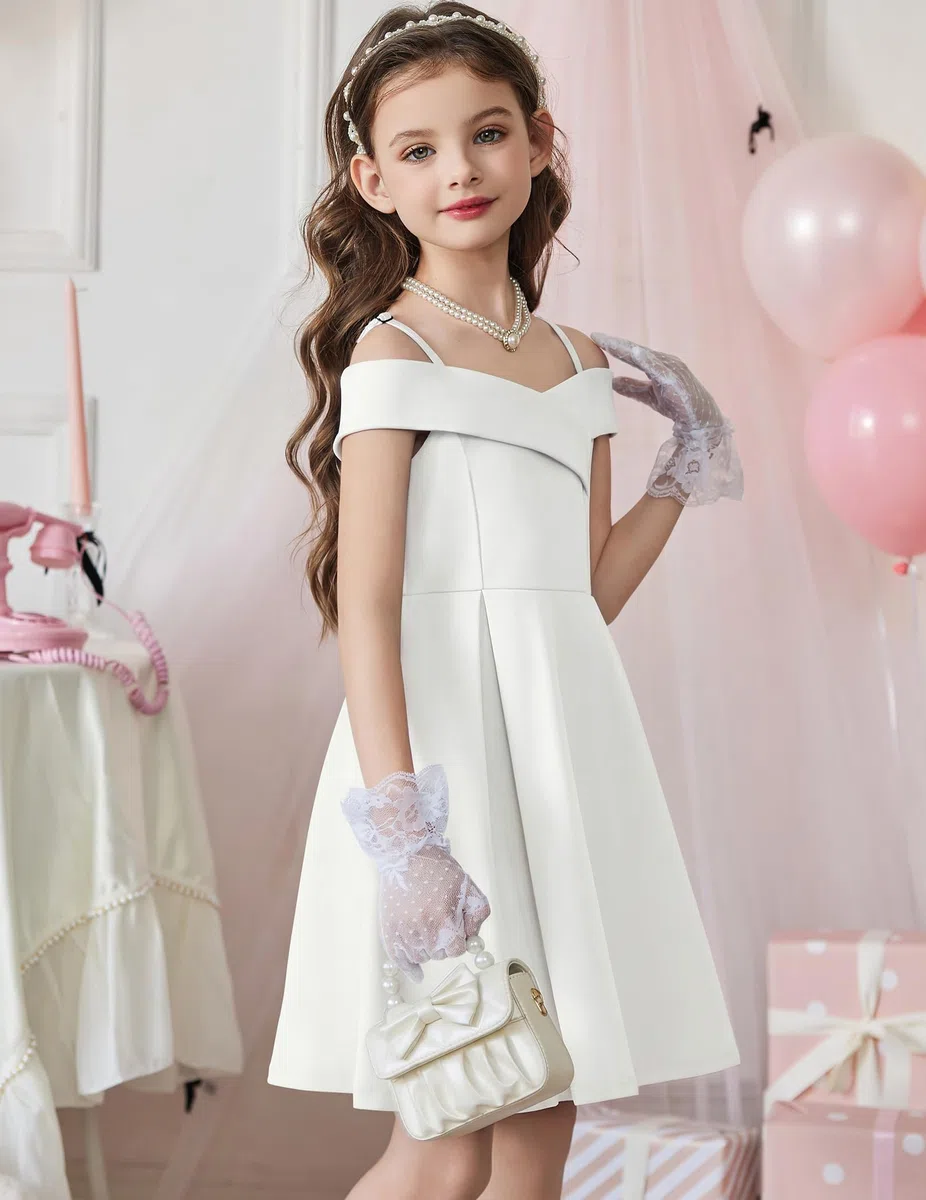 Arshiner Ragazze Abito Spalle Scoperte con Spalline Sottili Vestito Bambina Senza Maniche Abiti Estivo Elegante Casual Abito per Ragazza 5-14 Anni