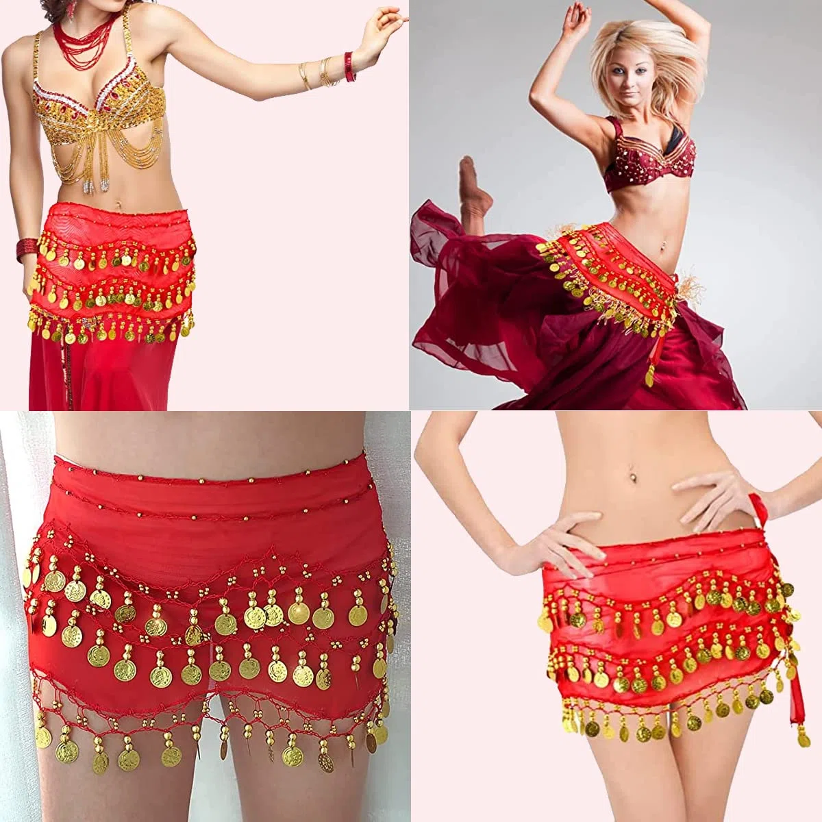 Sciarpa di danza del ventre con braccialetto, 128 monete gonna di danza del ventre cintura avvolgente con braccialetti alla caviglia per danza del ventre, lezioni di zumba o yoga costume da spettacolo
