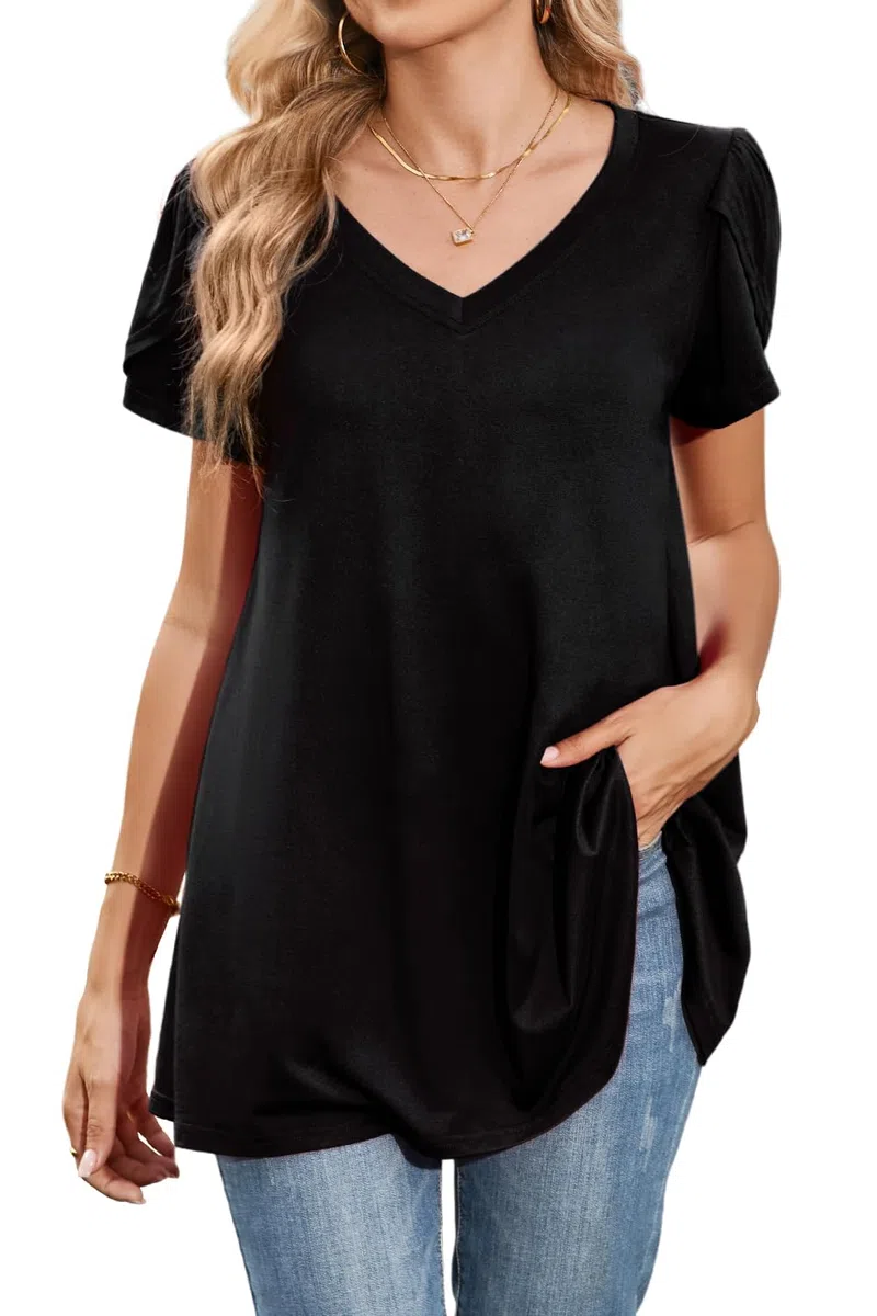 Enmain Camicia Donna Manica Corta Elegante Maglietta Scollo a V Camicette vestibilità Ampia Casual T Shirt Blusa Estive Manica Corta Donna Taglie Forti
