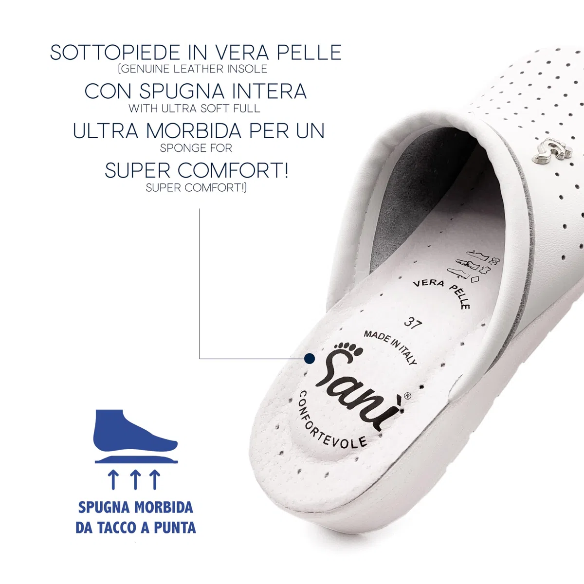 Ciabatte Sanitarie Anatomiche da Donna Pantofole in Vera Pelle Scarpe Ortopediche con Elastico Regolabile Zoccoli Made in Italy