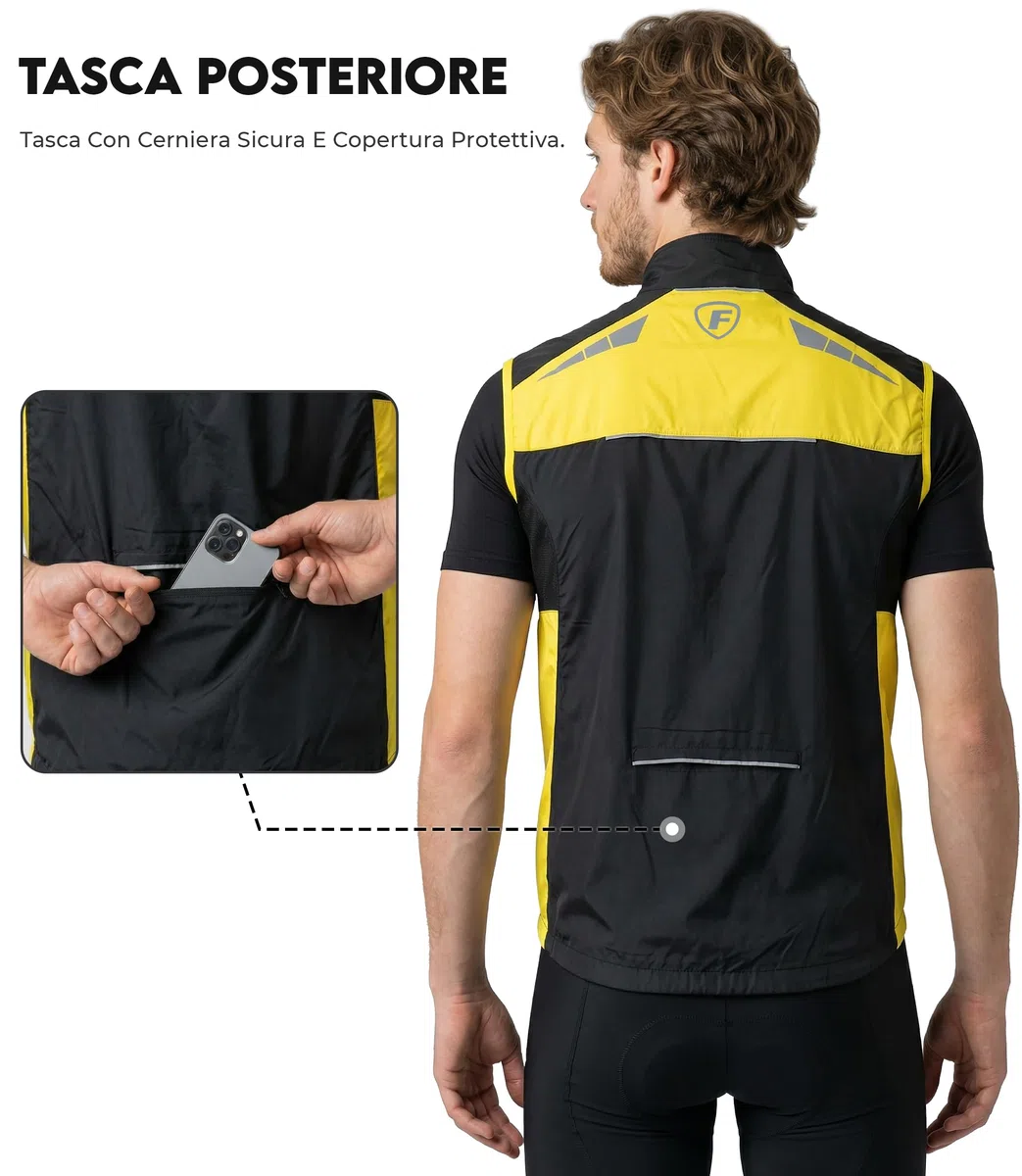 FDX Gilet ciclismo uomo leggero, traspirante, senza maniche, riflettente, antivento e idrorepellente, ideale per bici, corsa, MTB, escursionismo e fitness