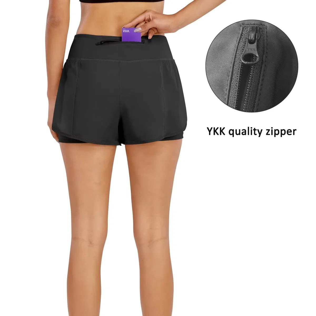 Pantaloncini da Corsa Donna,Pantaloncini Sportivi Estivi 2 in 1 Shorts Donna Sportivi a Vita Alta Pantaloni Corti Donna per Corsa Yoga Fitness con Tasche con Cerniera Interna