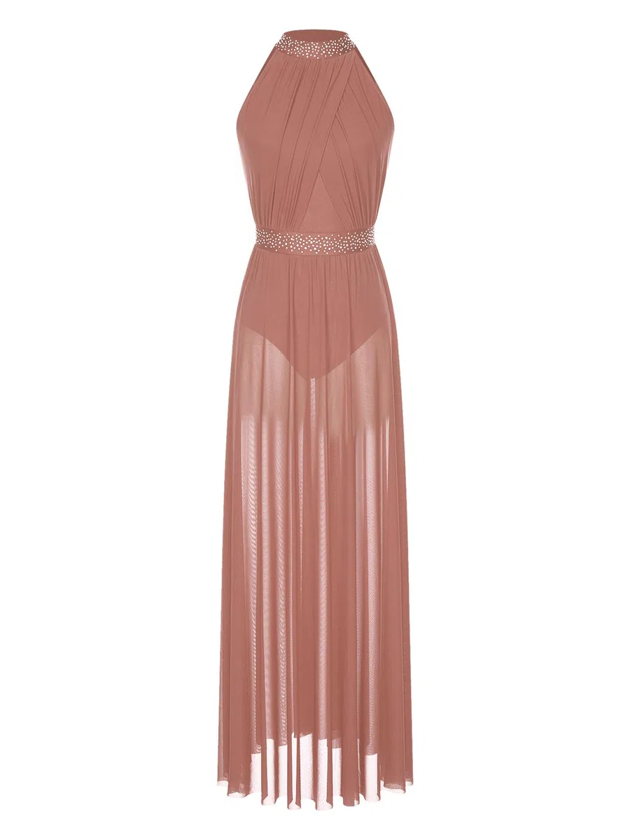 Agoky Abito da Ballo Latino per Donna Vestito Danza Lirica Senza Manica Abito da Pattinaggio Artistico Vestito da Ballo Salsa Rumba Tango Dancewear