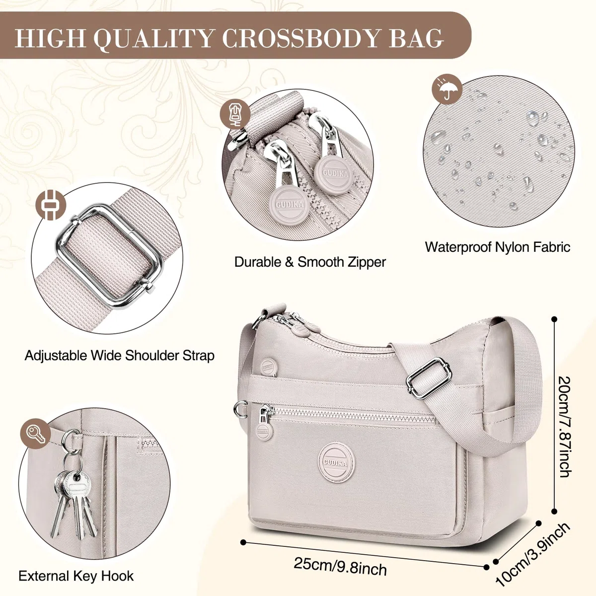 Borsa Tracolla Donna Impermeabile Nylon Borse Spalla con Tracolla Regolabile Multitasche Borsetta Tracolla Casual Moda Borsa Messenger Cerniera Crossbody Bag per Viaggio Shopper Sportiva Scuola