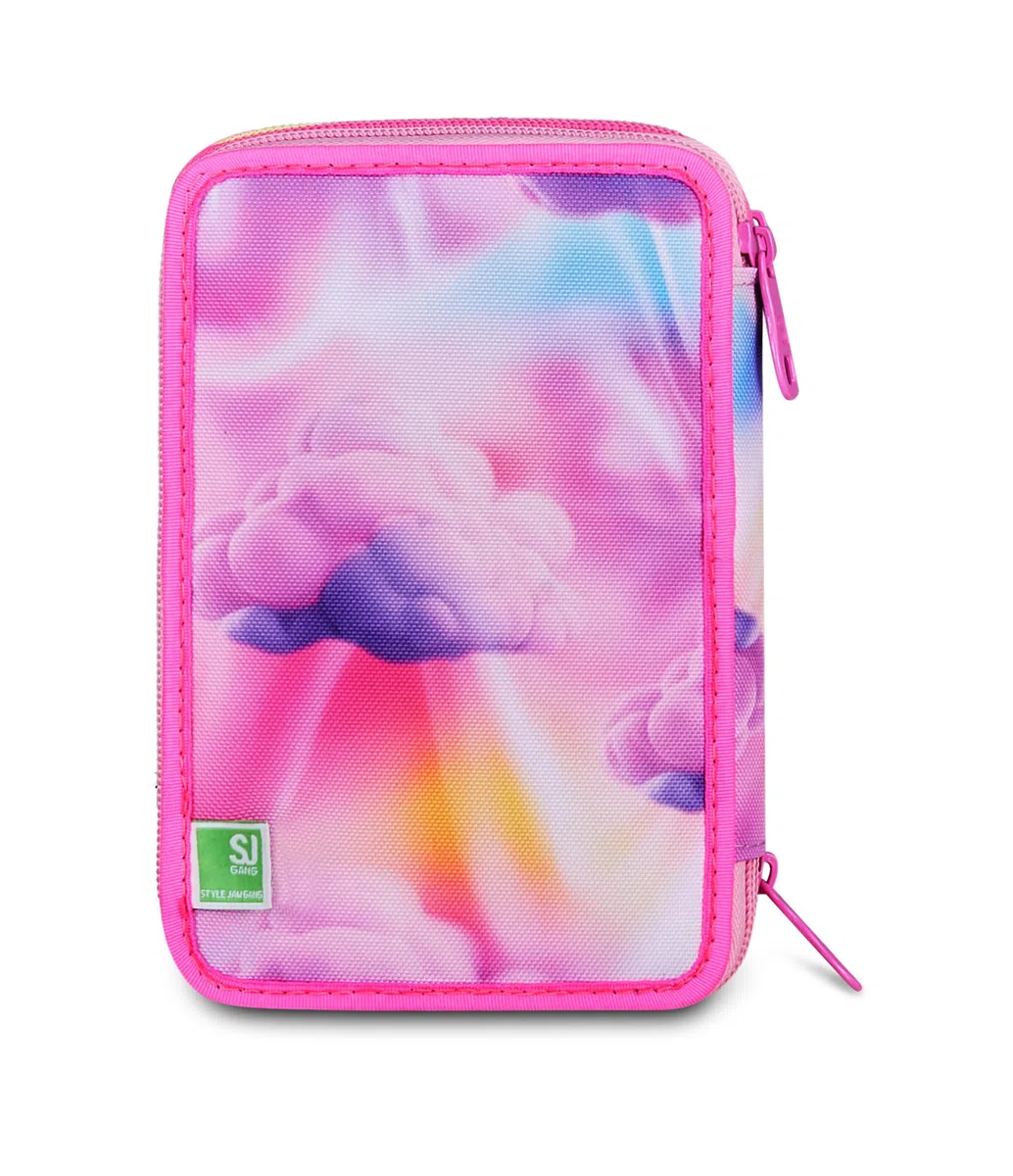 SJ GANG STYLE JAM GANG Astuccio Scuola 3 zip JOYFUL PINS GIRL, Rosa, Triplo Scomparto, 45 pezzi, Portapenne Attrezzato, Completo di matite, penne e colori, Accessori Zaino, Scuola elementare, Bambina