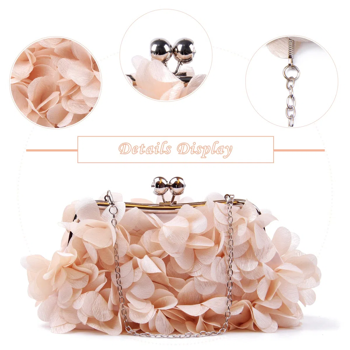 SUKUTU Pochette da Sera da Donna Borsa da Sera con Fiori Borsa da Donna con Tracolla a Catena da Sposa