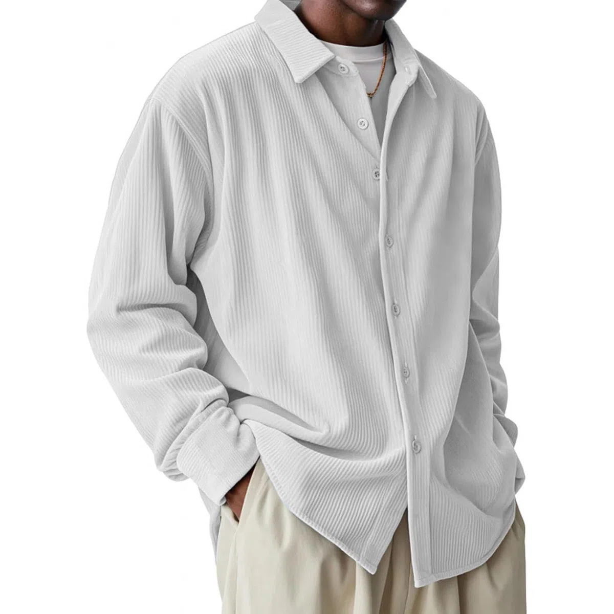 Camicie a Maniche Lunghe da Uomo con Motivo a Nido d'Ape, Camicie con Bottoni, Camicie con Texture, Eleganti Camicie Casual Urbane da Uomo in Velluto a Coste a Maniche Lunghe per Tutti i Giorni