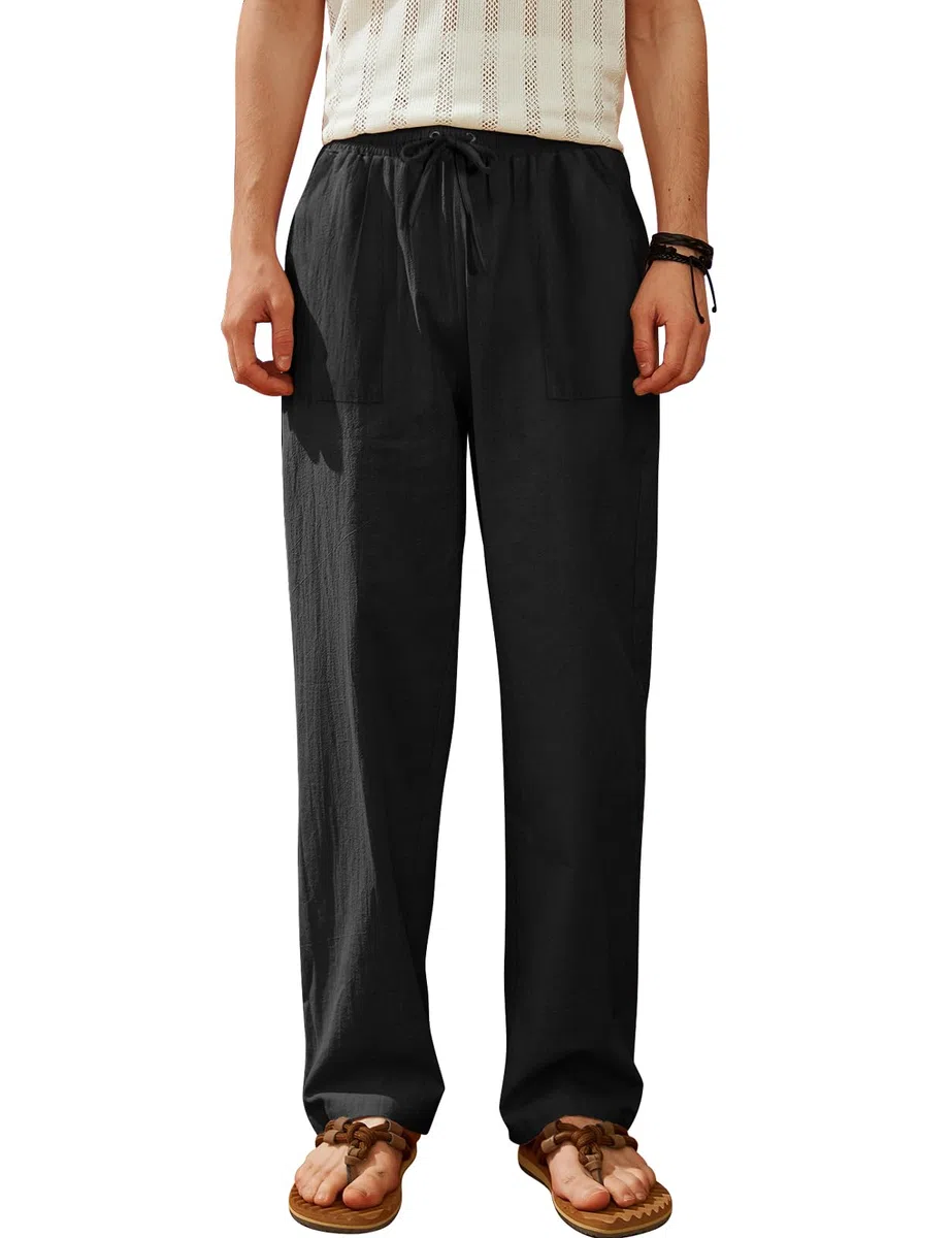 heekpek Pantaloni Uomo Lino e Cotone Pantaloni Lunghi Dritti da Uomo Estivi Leggeri e Traspiranti Casual Pantalone Lino Uomo con Comodo Cordoncino