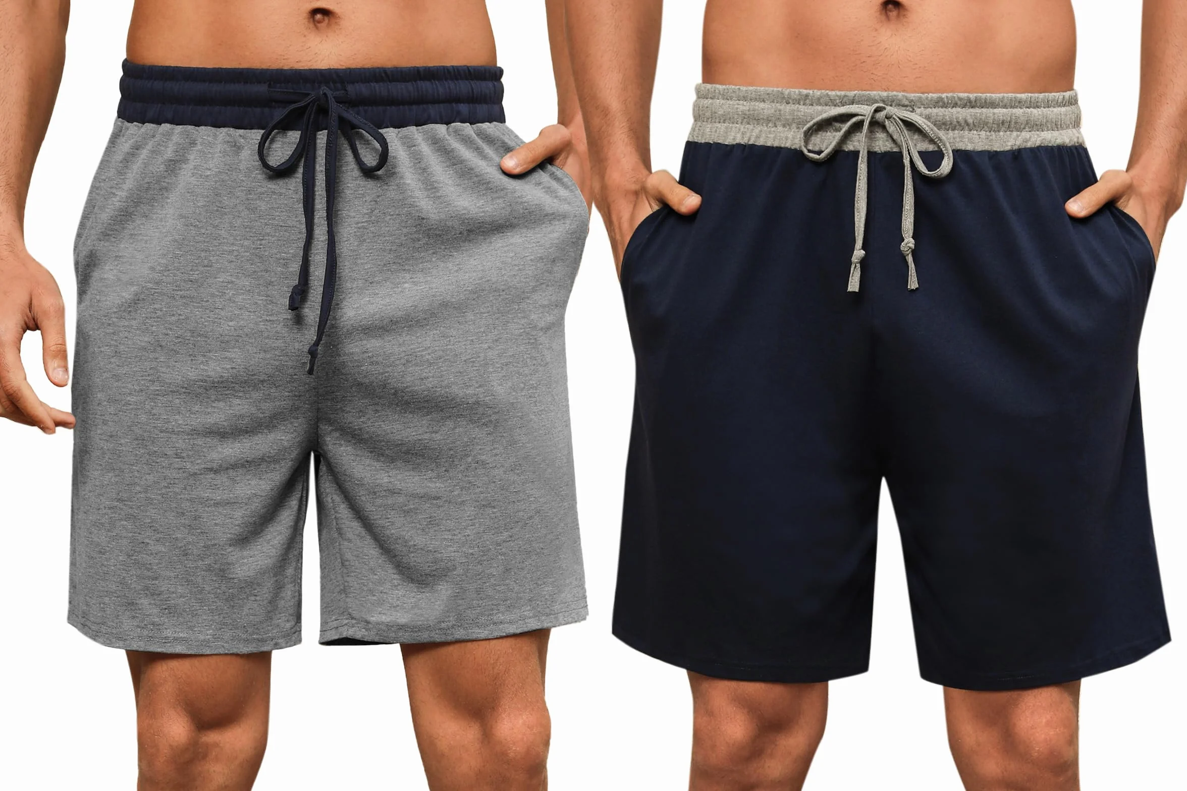 Nieery Pantaloncini Pigiama Uomo Cotone Pantaloncini Casual Corto Estivo Uomo con Tasche e Cintura in Vita，Due pacchi