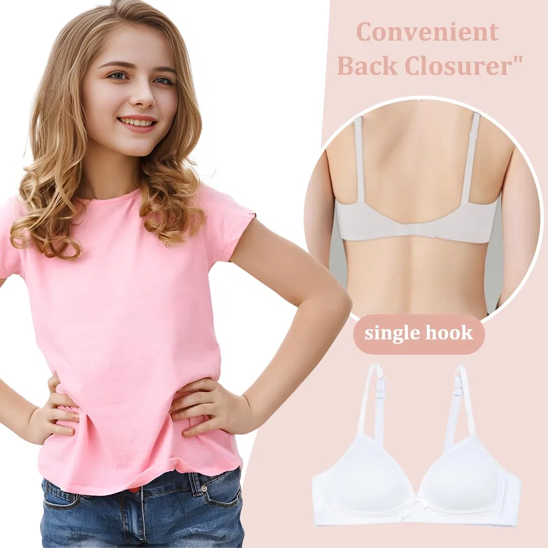 Reggiseno da bambina, in cotone, senza ferretto, tinta unita, spalline regolabili, coppa A