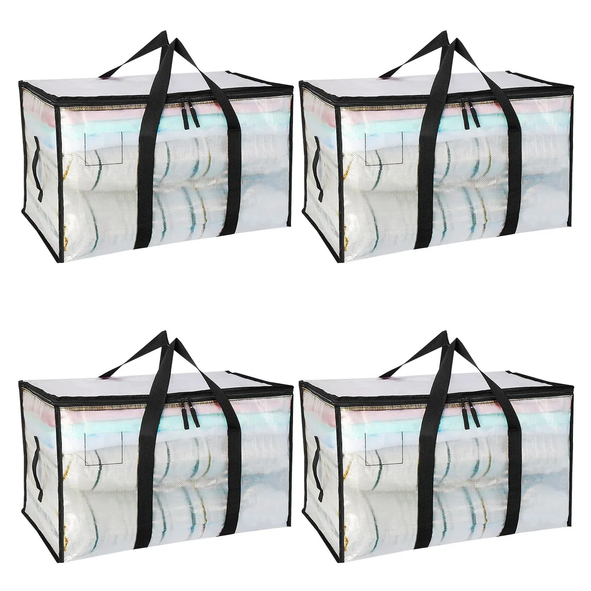 Pavlleen 4 Pezzi Borse in Plastica trasparente grandi,Borsa da 90 L trasloco grandi con cerniere e manici rinforzati,Borse di Stoccaggio Extra Large per Traslochi,stoccaggio,viaggi