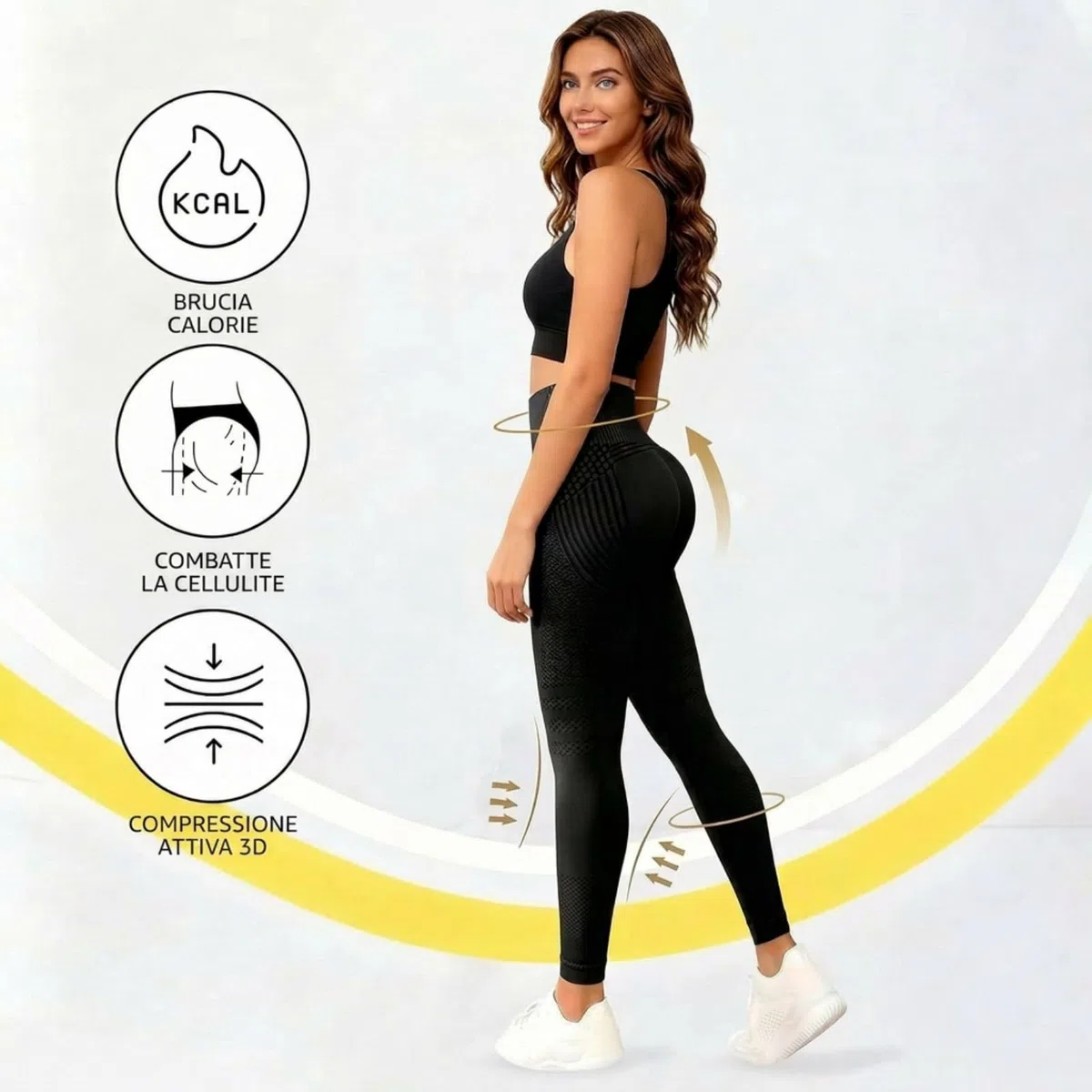 Generico 2 Pezzi Leggins Anticellulite Donna, Leggings Donna Push up Leggings Sportivi Vita Alta Anticellulite Pantaloni Palestra per Fitness Yoga Pant Pantacollant Leggins Compressione Graduata
