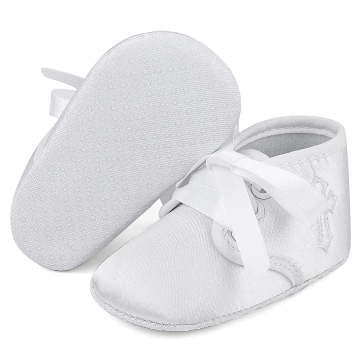 LACOFIA Scarpe da Battesimo per Neonato Scarpette da Culla Scarpine Primi Passi per Bambina con Suola Morbida Antiscivolo Bianco