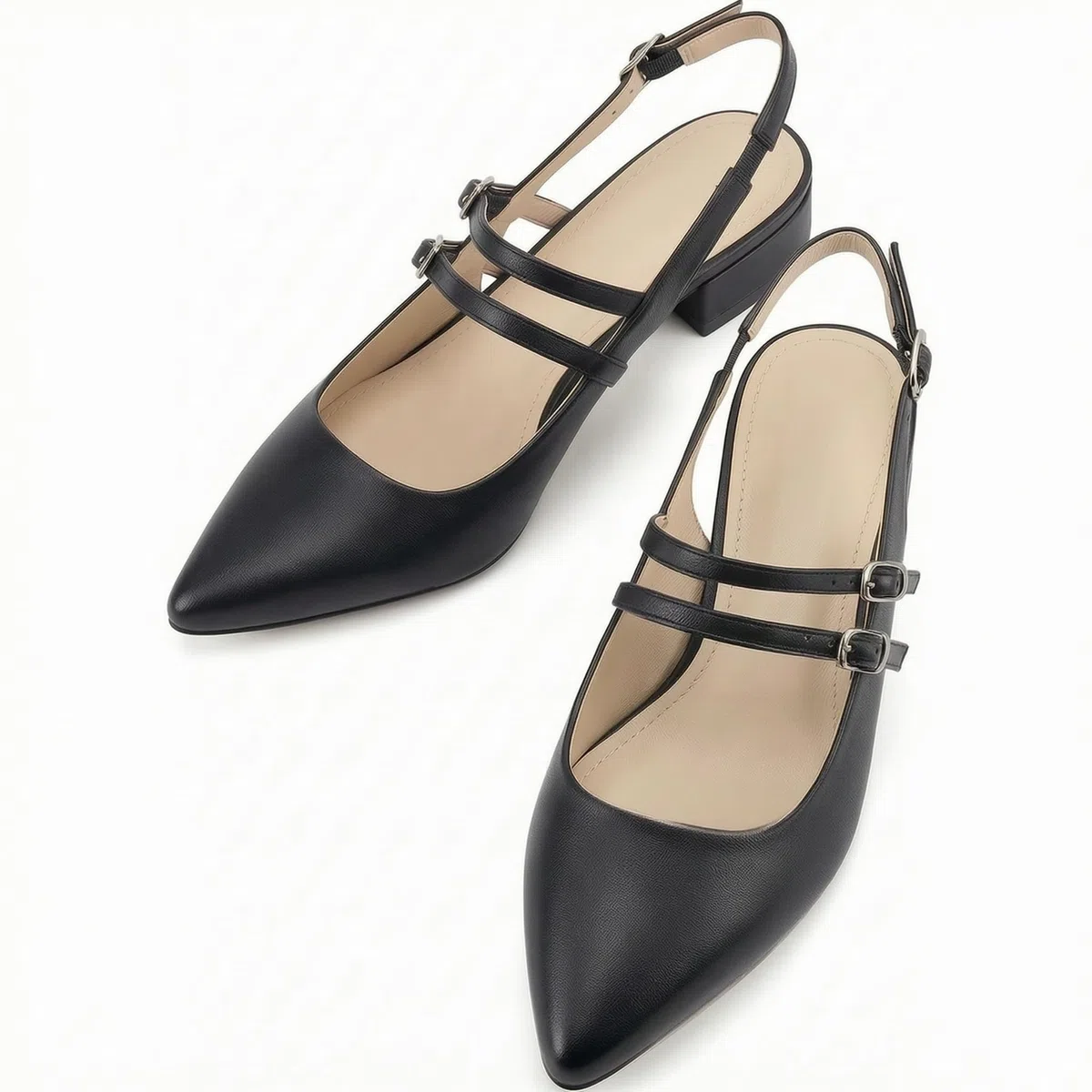 Ballerine Donna Eleganti Scarpe Estive Punta Slingback Doppia Fibbia Tacco Basso Scarpe Comode Ufficio