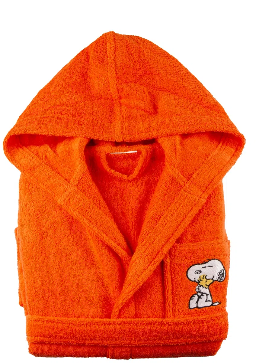 Snoopy Peanuts, Accappatoio per Bambino e Bambina, 100% Spugna di Cotone, Morbido e Assorbente, con Cappuccio, Tasche, Cintura e Gancio Interno, Ricamo Snoopy Lato Cuore