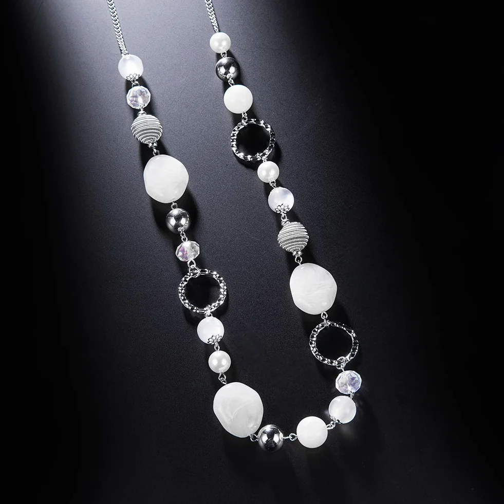 Collana lunga da donna con perle in stile boho, in argento, per anniversario di matrimonio, gioiello alla moda