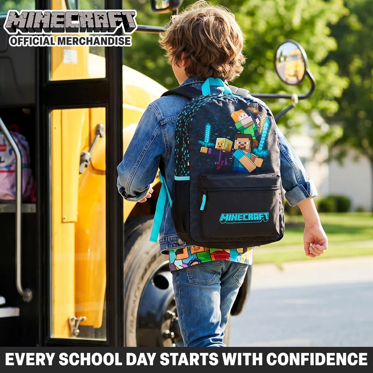 Get Trend Minecraft Zaino Scuola Ragazzo, Borsa Zaino Grafica Pixel Spallacci Regolabili Imbottiti Tasca a Rete Ideale per Scuola (Blu/Nero Minecraft)