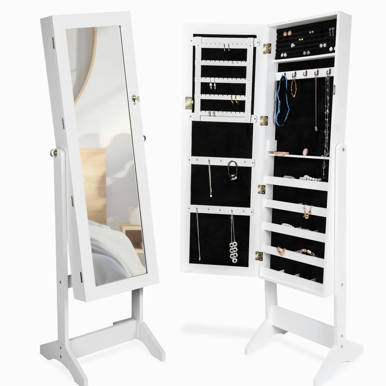 tectake® Armadietto Portagioie con Specchio, Specchiera, Mobiletto Bagno, Contenitore Porta Gioielli, Porta Braccialetti, Mobile Bagno, Design Vintage - Bianco