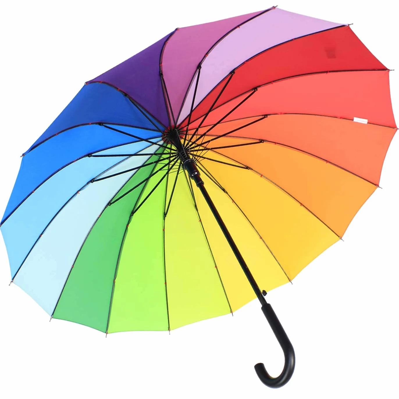 iX-brella Ombrello lungo, di alta qualità, 16 pezzi, con sistema automatico resistente alle tempeste, arcobaleno, 101 cm