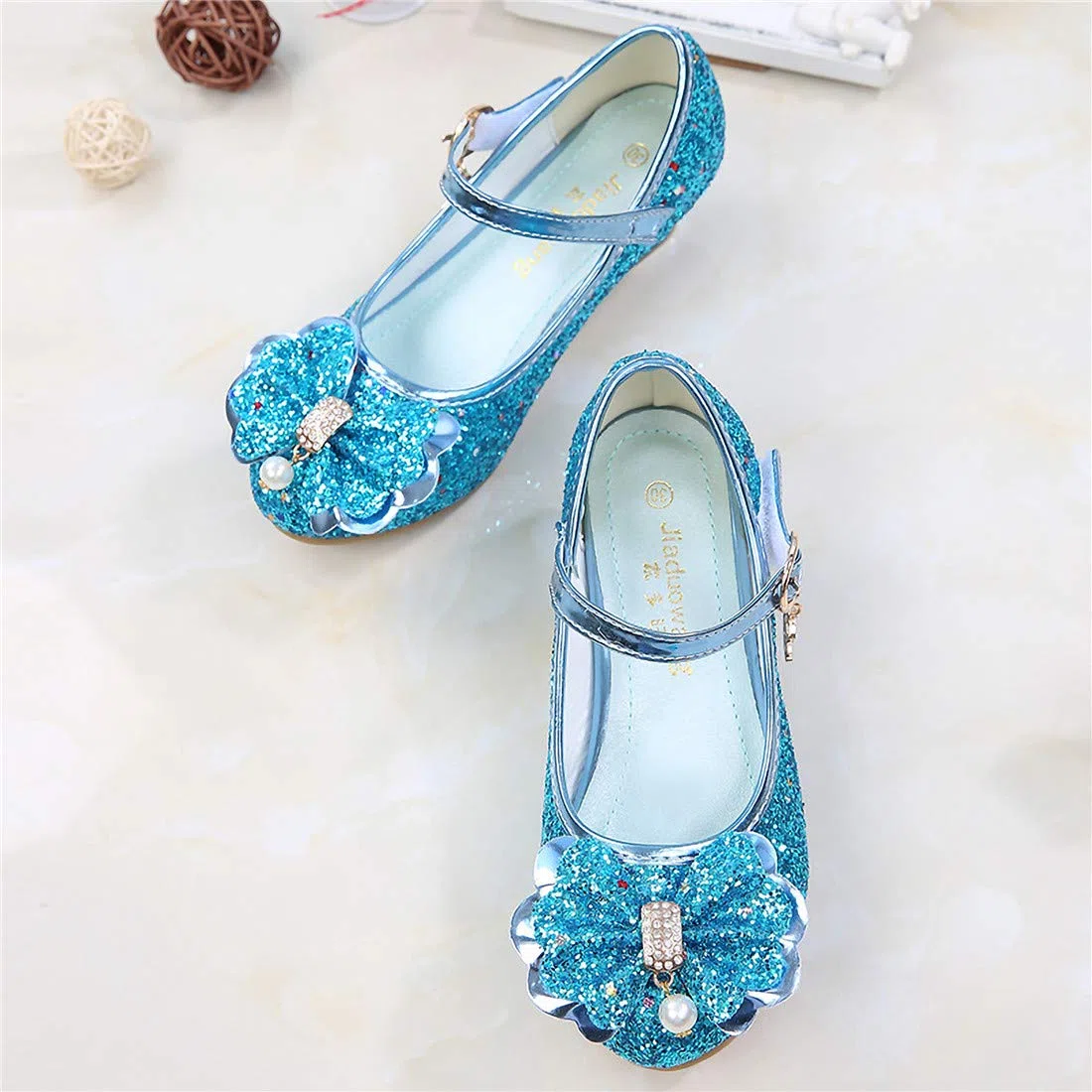 Ragazza Principessa Scarpe con Tacco Pendenti Scarpe Cristallo Partito Glitter Pumps Festive Carnevale Party Halloween Natale Blu,EU26-38