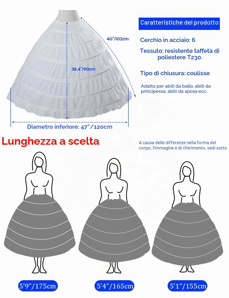 BEAUTELICATE Sottogonna Petticoat Donna Gonna Lunga 6 Cerchio Crinolina Rockabilly Vintage Sottoveste per Vestito Abito da Sposa Anni 50 Bianca Nera