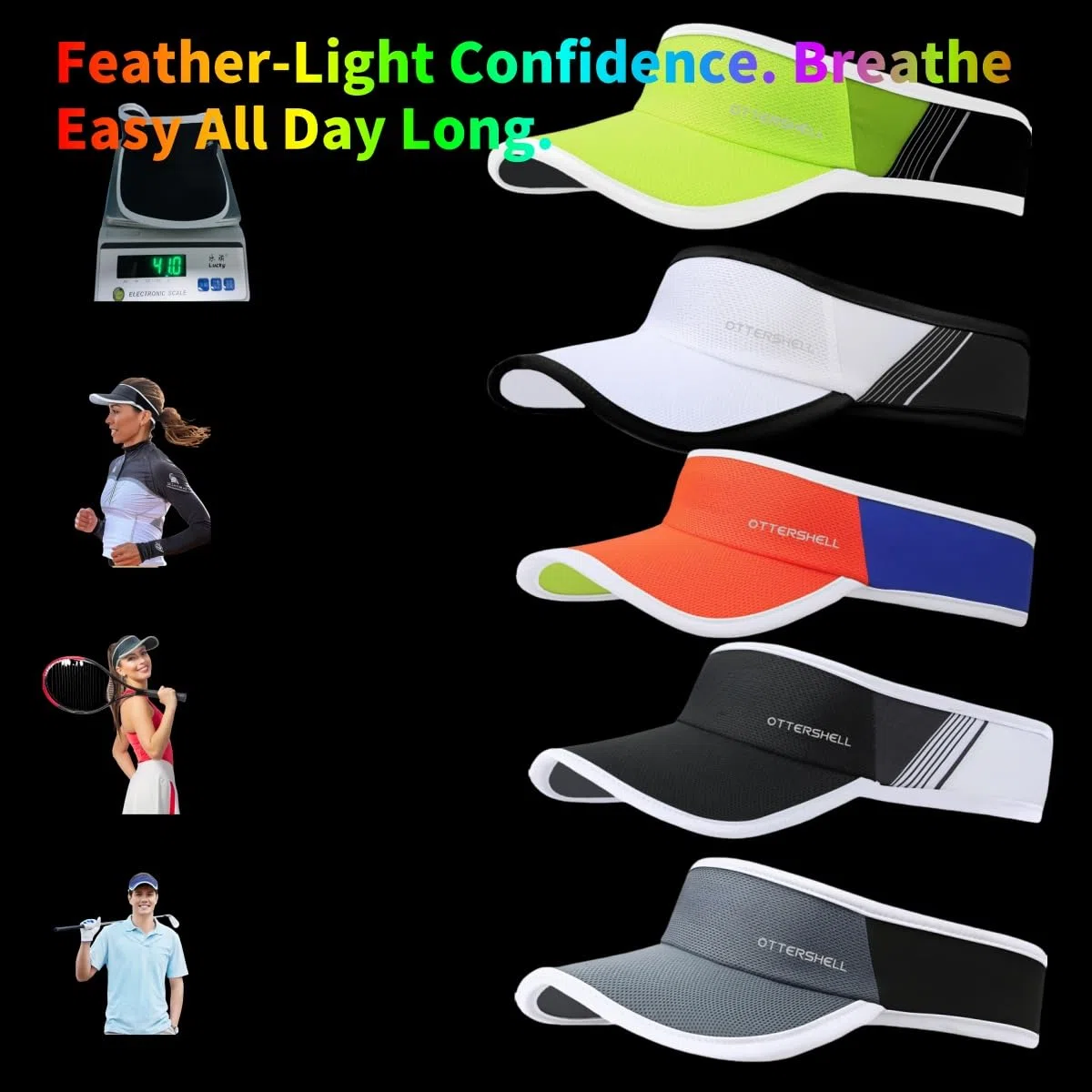 OTTERSHELL Visiera parasole sportiva, protezione UV UPF 50+, asciugatura rapida, fascia traspirante per corsa, golf, tennis