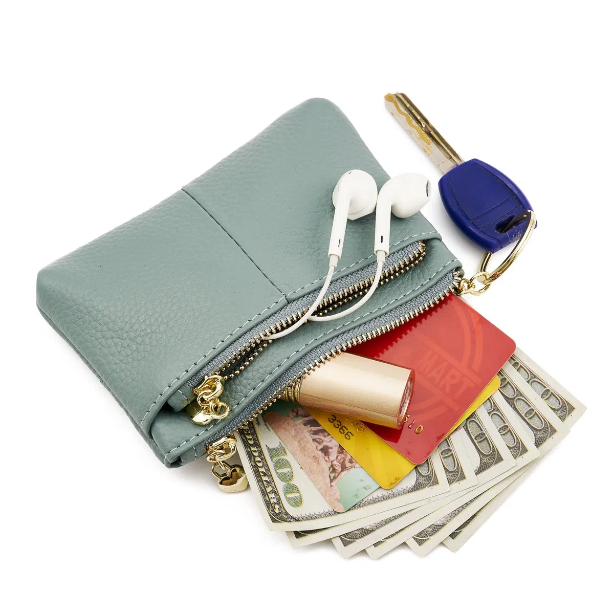 Donna Portamonete Borsello in vera pelle con Portachiavi Coin Purse（Blu）