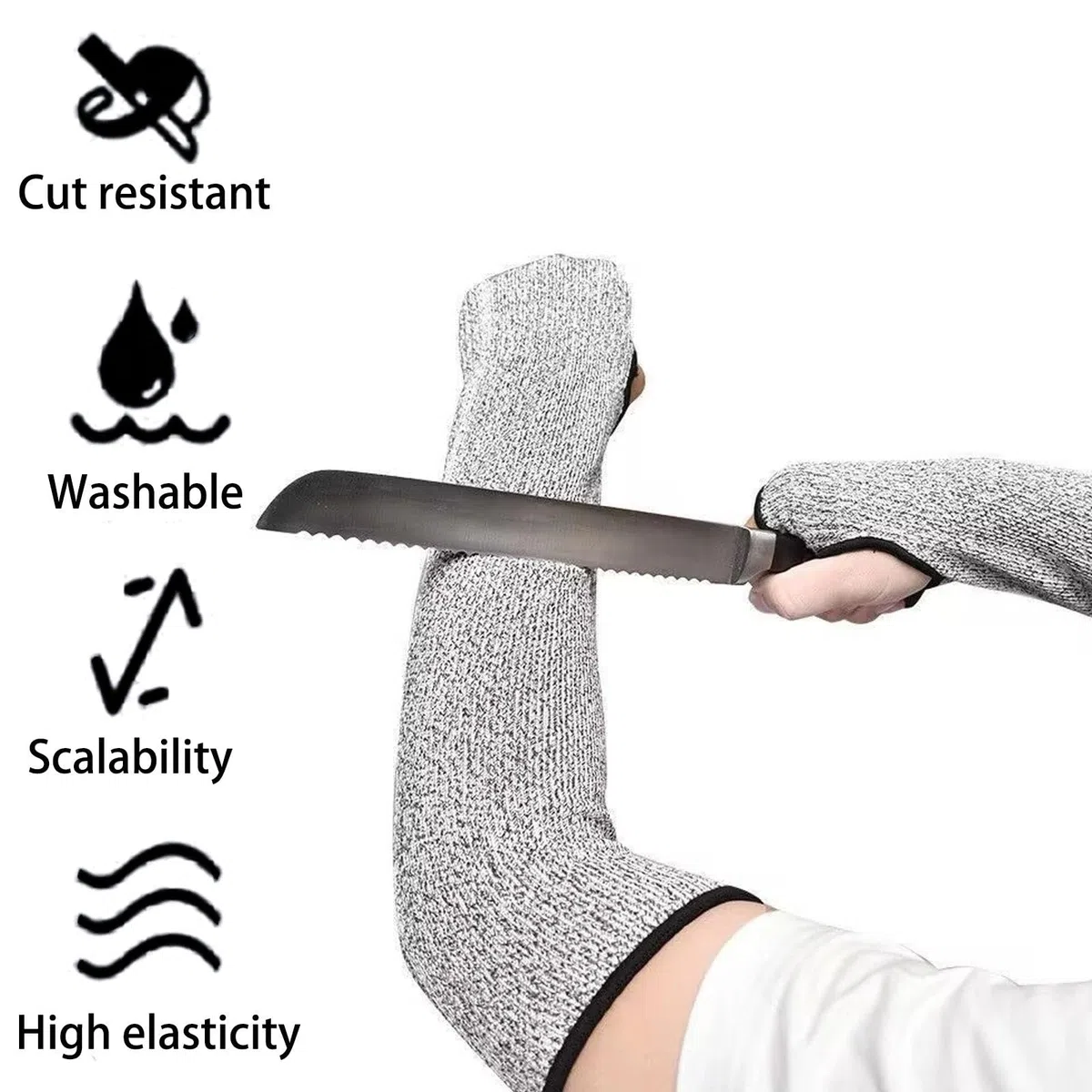 2 Paia Maniche Resistenti al Taglio Protezioni ， livello 5 maniche protettive，Traspiranti Protezioni Braccia per Agricoltori，giardin (grigio nero)
