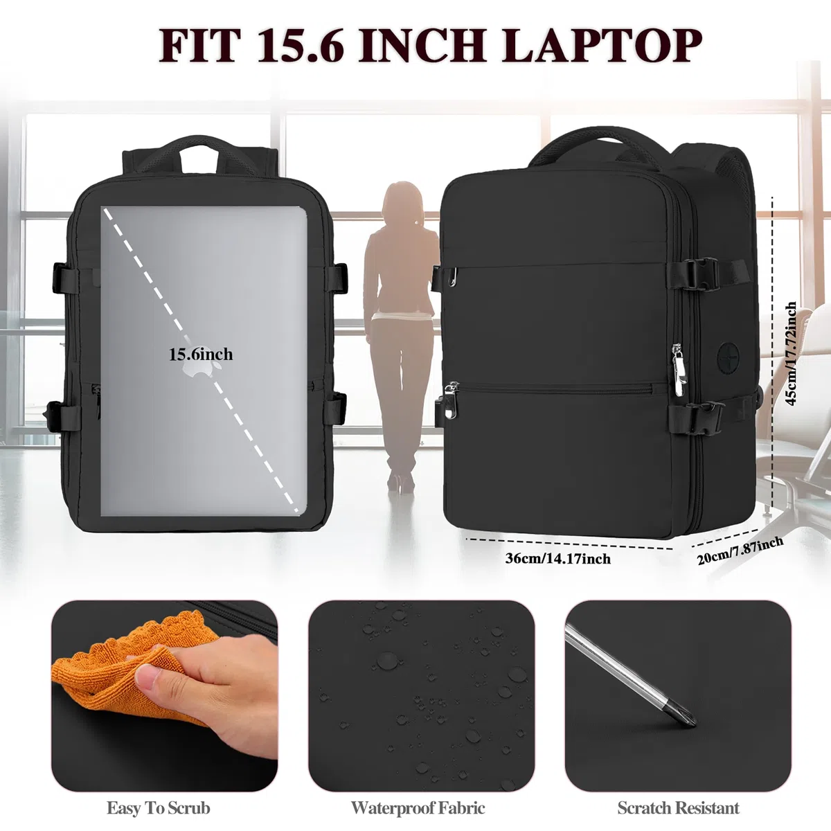 WOUIYO Zaino Easyjet 45x36x20, Bagaglio a Mano per Easyjet 30L Borsa da Cabina per Uomo e Donna, Zaino da Viaggio Aereo con Impermeabile Antifurto per Laptop da 15.6 Pollici
