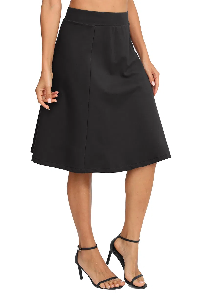 Donne Elegante A-Linea Vita Alta Midi Gonna Flared Affari Ufficio Lunga Elastica Gonne