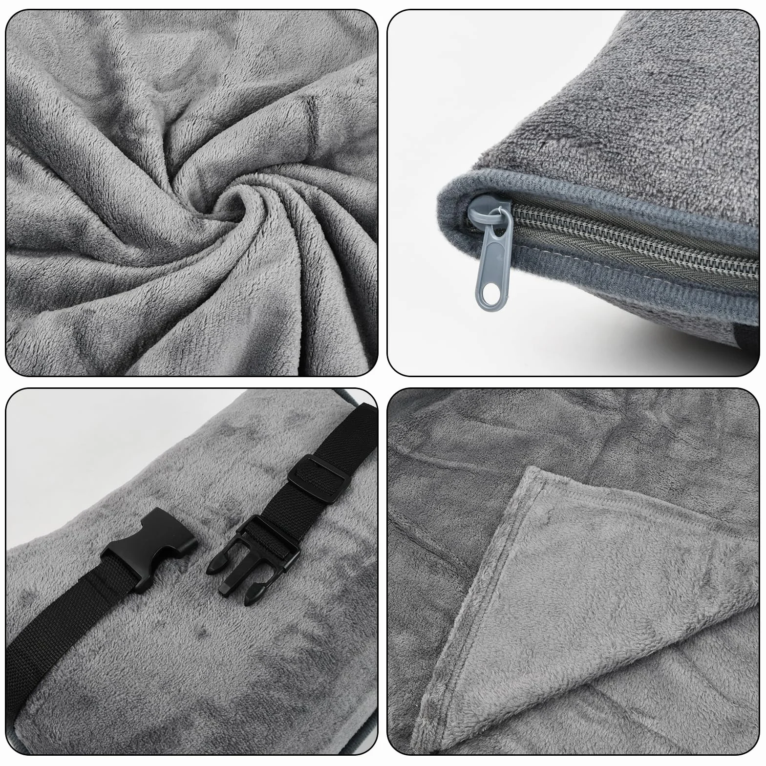 Amexo Coperta da viaggio morbido e caldo 2 in 1, Super leggera Portatile Aereo per viaggi aerei, affari e ufficio (grigio)
