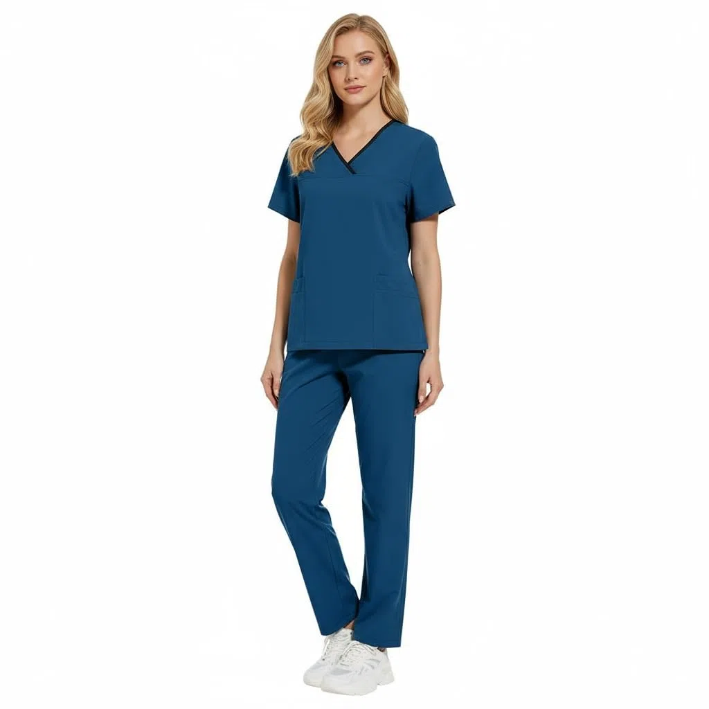 Scrub per le donne Split Suit V-Top e pantaloni da jogging con quattro tasche colore puro asciugatura rapida medica infermieristica uniforme DK51