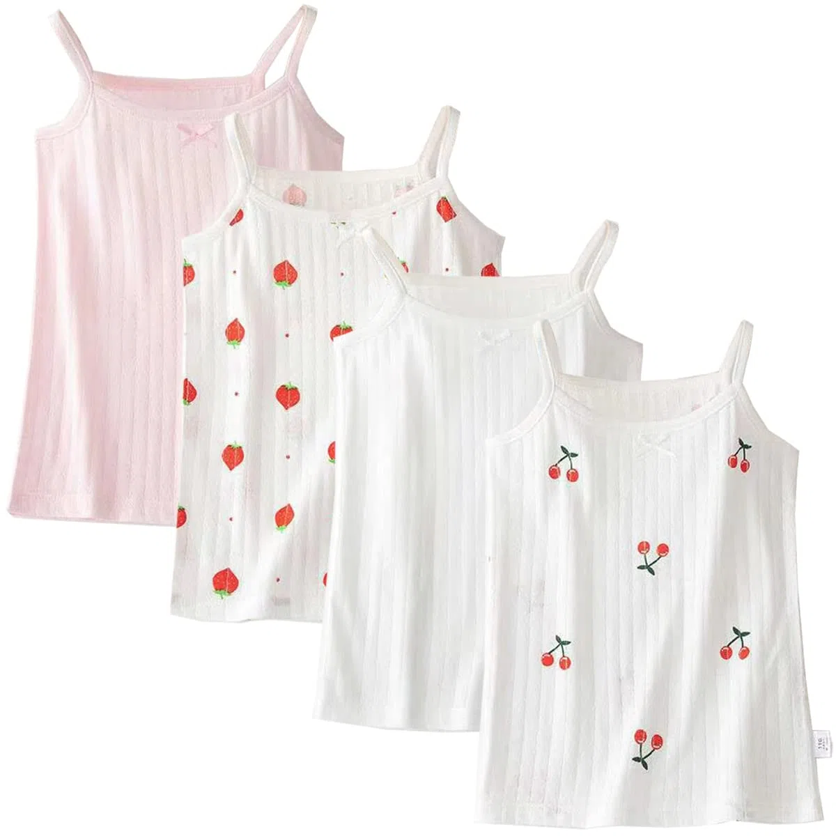 Canotta da Bambina in Cotone con Finiture e Fiocco per 1-12 Anni Cotone Canottiera da Bambina Ragazza Canotta Intima Stampata Canottiere Elastiche Confezione da 4
