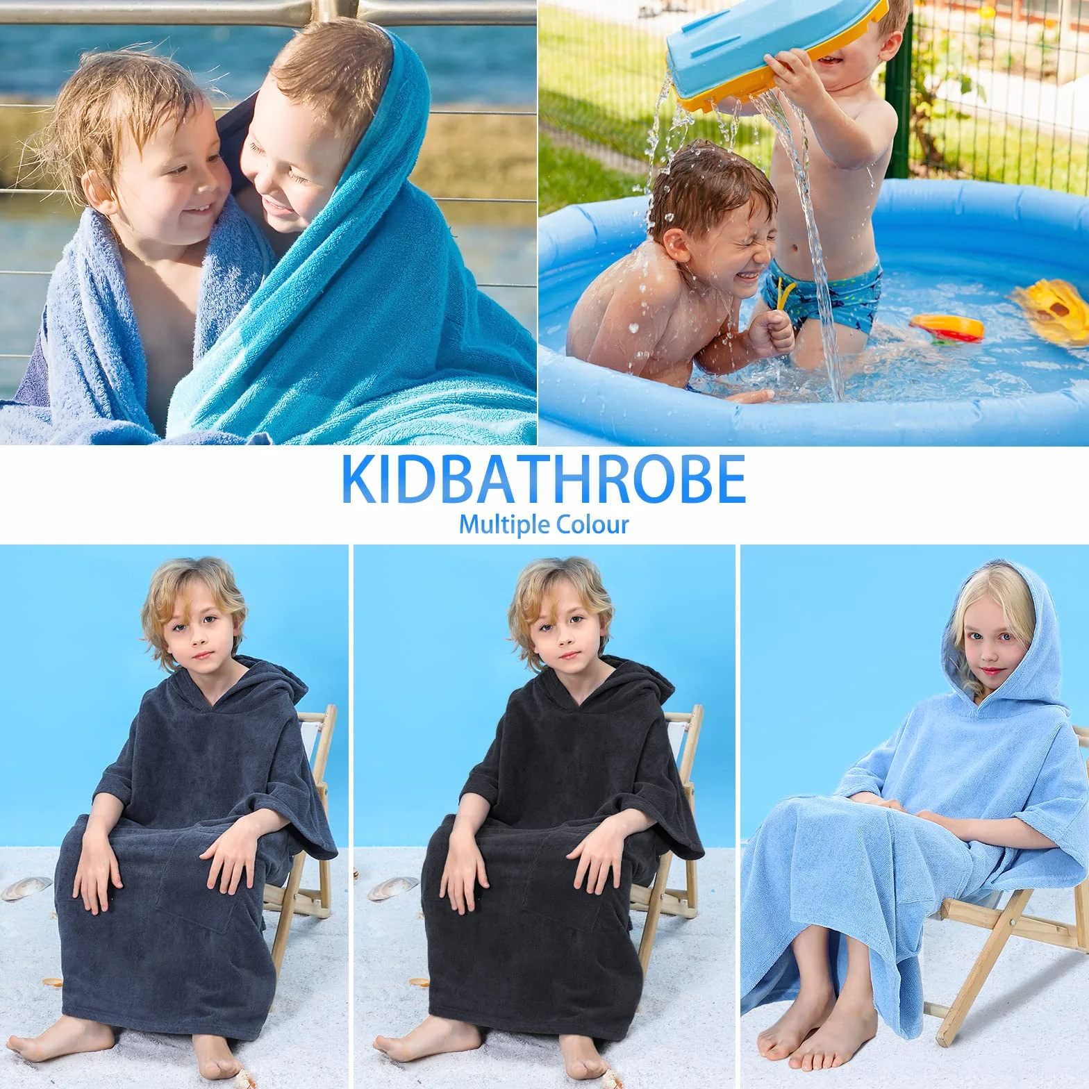 TOMEEK Asciugamano Poncho con cappuccio Bambini Soft Accappatoio con Tasca Beach Poncho Asciugatura Rapida Surf Poncho Bagno Poncho Asciugamano 9-13 Anni