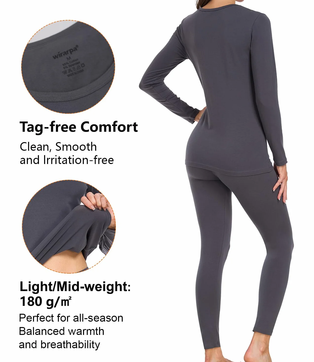 wirarpa Set di Intimo Termico in Cotone per Donne, Pigiama in Maglia a Lunga Giacca con Top e Pantaloni, Abbigliamento Termico per l'Autunno