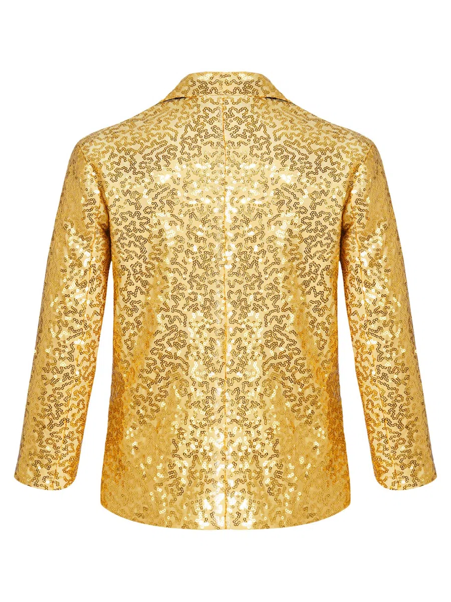 YiZYiF Bambini Ragazzi Shiny Paillettes Giacca Manica Lunga Blazer Slim Fit Tuxedo Giacca con V Neck Wedding Compleanno Giacca