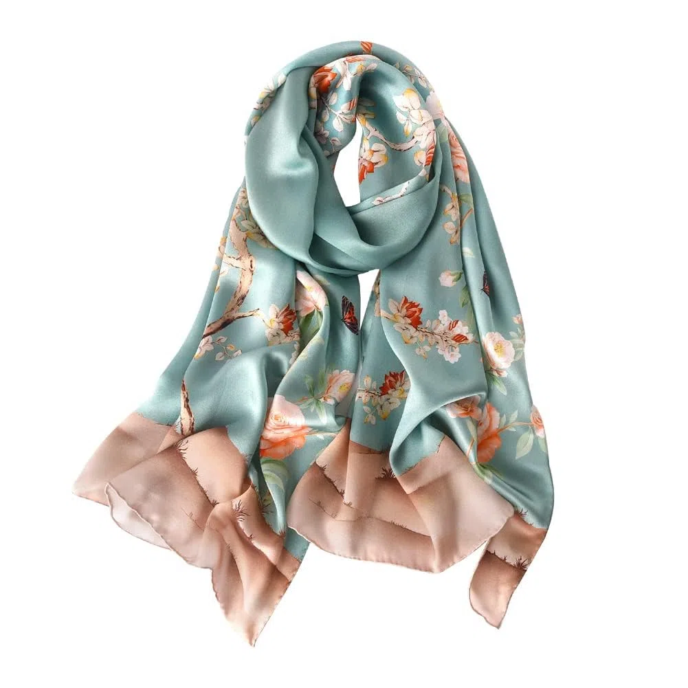 Foulard Donna Seta di 100% Seta, Stola Elegante Cerimonia Chiffon Leggera, Sciarpa Primaverile con Fantasia Colori, Adatto a molteplici occasioni